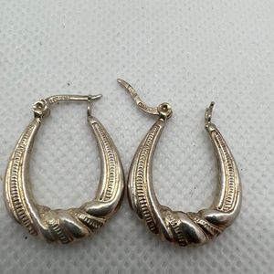 Retro HAN SIGNED 925 STERLING SILVER HOOP EARRINGS HINGED LOCK